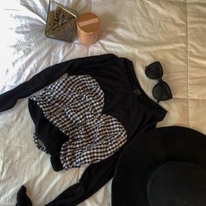 Gingham Print Tie Back Long Sleeve